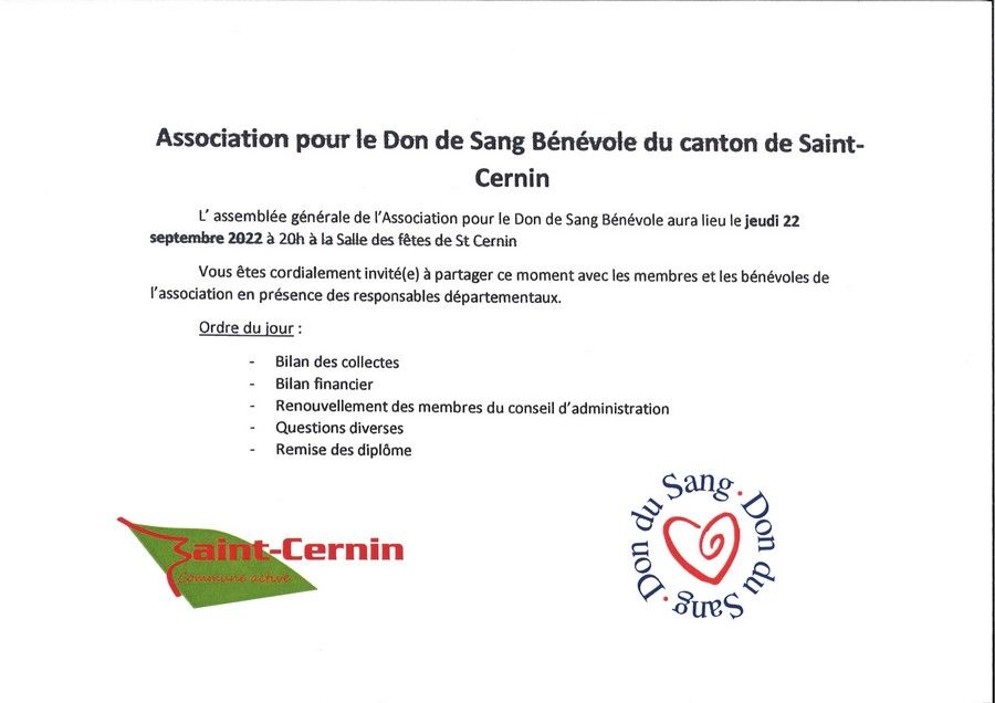 AG DON DU SANG SAINT CERNIN CANTAL